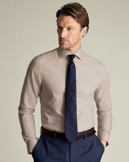 Non-Iron Mocha Brown Westminster Weave Shirt