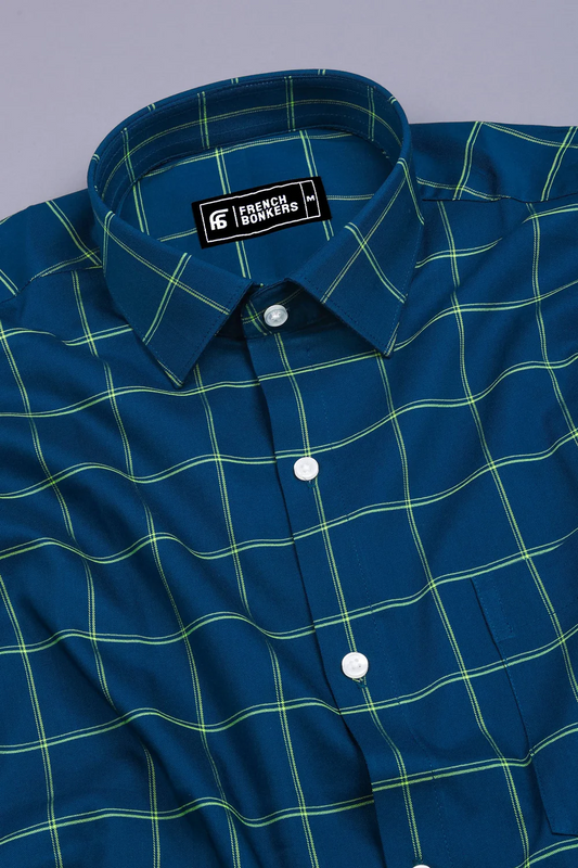 Peacock Blue Yellow Windowpane Check Shirt