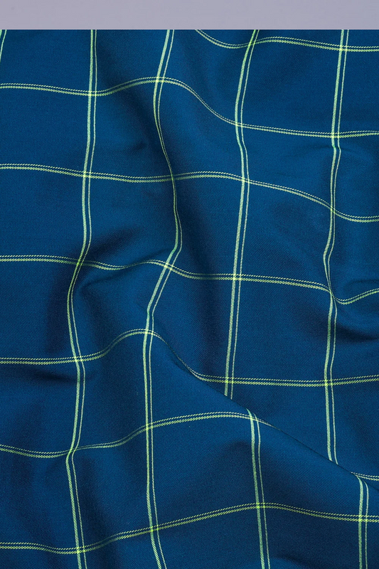 Peacock Blue yellow Windowpane Check Shirt