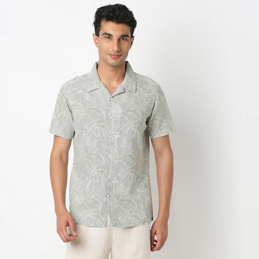 Printed Half Sleeve Casual Linen Shirt