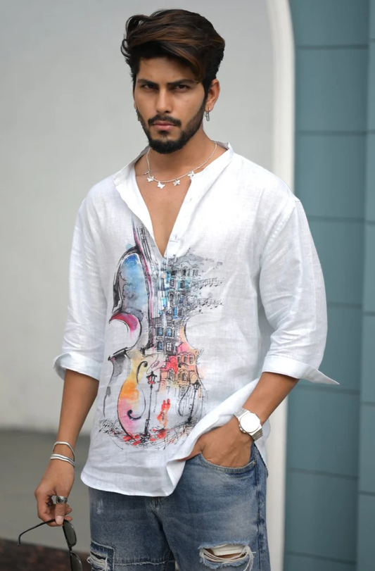 Pure Linen Kurta Style Shirt Shirt
