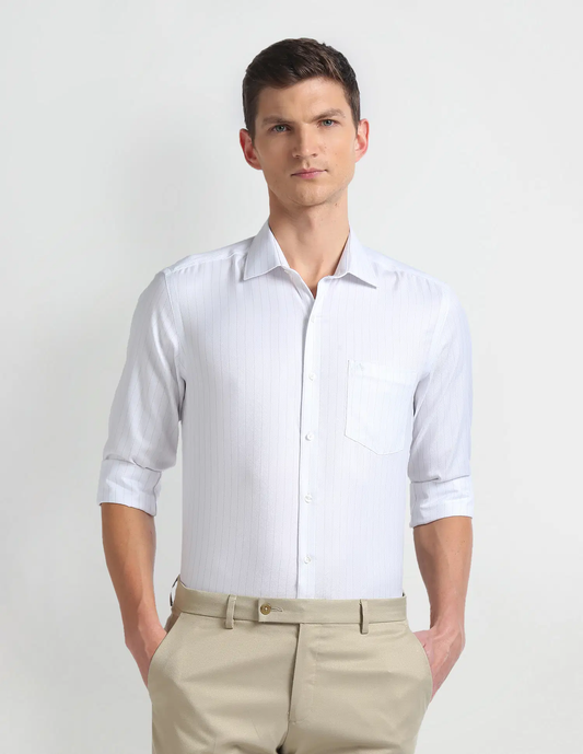 Vertical Stripe Auto Press Shirt