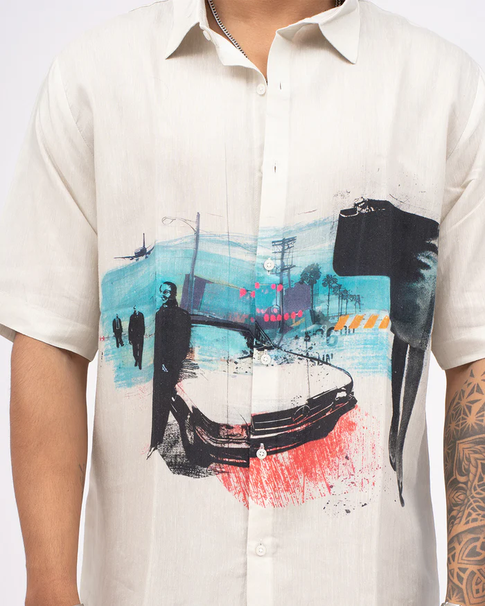 White with Rama green Windowpane Check Shirt