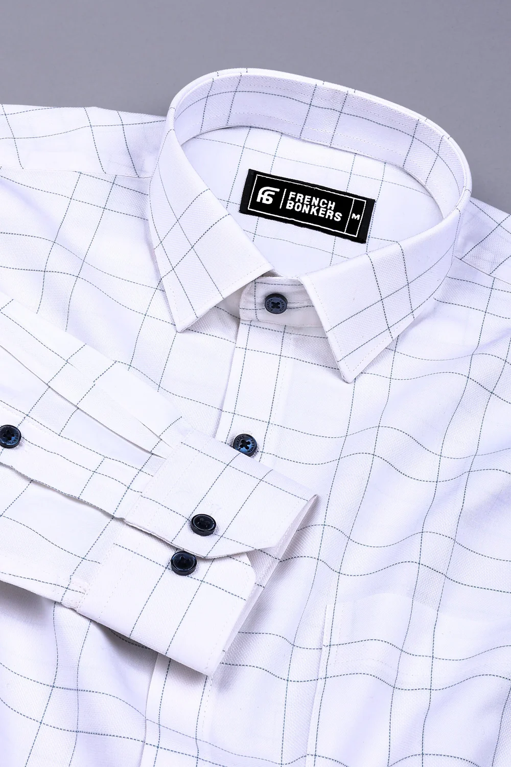 White with Rama green Windowpane Check Shirt