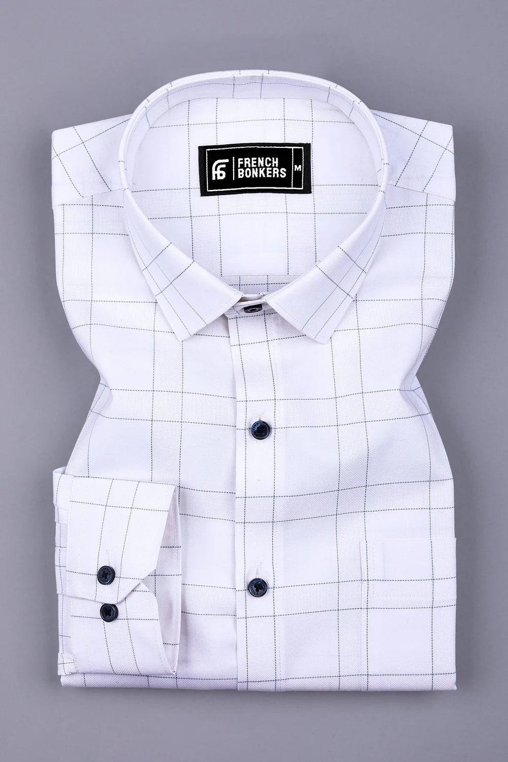 White with Rama green Windowpane Check Shirt